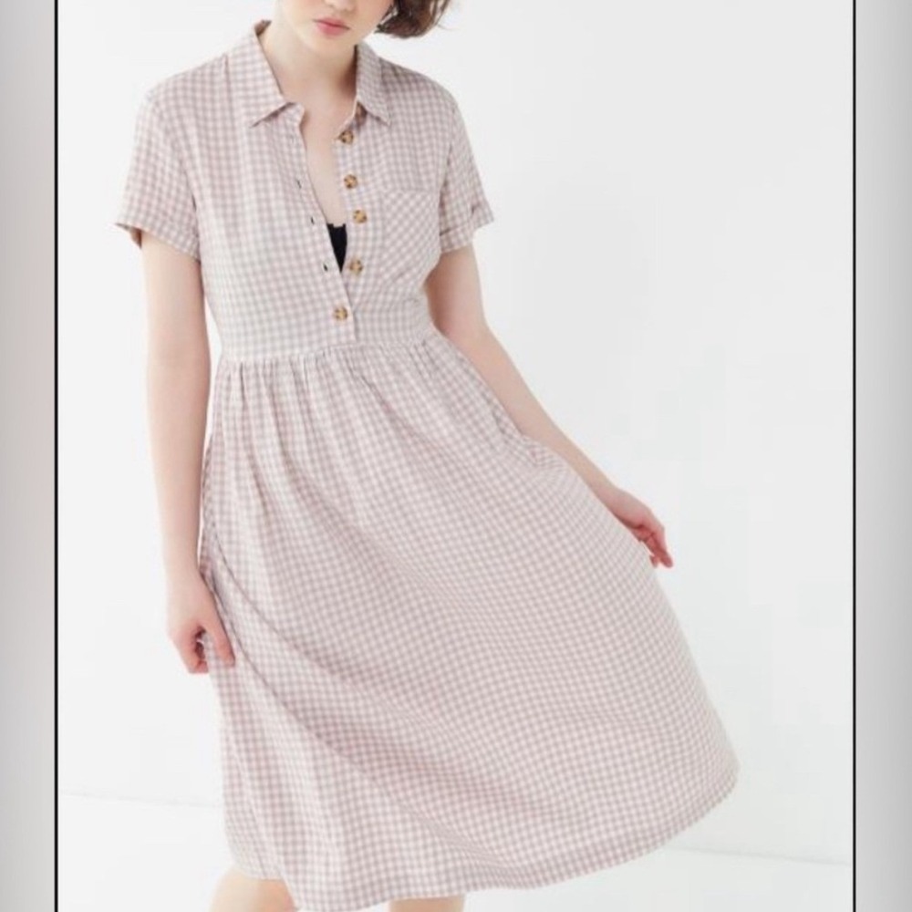 Urban‎ Outfitters Laila Seersucker Midi Dress Womens M Pink Gingham Cottagecore